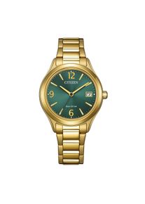 Solaruhr Citizen "Elegance", goldfarben, gr&uuml;n, Armbanduhren, Damen, Solaruhr, Armbanduhr, Damenuhr, Edelstahlarmband, analog, Big Date