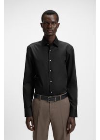 Businesshemd BOSS, Herren, Gr. 44, N-Gr, schwarz001, Web, Obermaterial: 100% Baumwolle, unifarben, slim fit normal, 2-Knopf-Manschette mit Kn&ouml;pfen,mit Schlitz, Hemden Businesshemd, Kentkragen, Slim Fit, b&uuml;gelleicht
