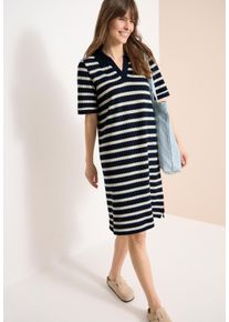 Strickkleid Cecil, Damen, Gr. XL (44), N-Gr, universal blau, Strick, Obermaterial: 45% Polyester, 27% Baumwolle, 25% Viskose, 3% Elasthan, gestreift, figurumspielend knieumspielend, V-Ausschnitt, Kleider Strickkleid, aus Ajourstrick, knielang