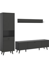 Wohnwand Home Affaire "RHOMBUS, 3-tlg., hochwertige MDF-Front mit Karo-Optik", grau, B:258cm H:195cm T:40cm, FSC-zertifizierter Holzwerkstoff, Kastenm&ouml;bel-Sets, Wohnwand, best. aus: Vitrine, Lowboard & Wandboard