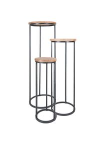 Home67 Plantentafels sam rond set van 3 bruin mangohout