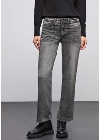 Weite Jeans Street One, Damen, Gr. 28, L&auml;nge 30, mid grau washed, Denim/Jeans, Obermaterial: 63% Baumwolle, 25% Polyester, 10% Viskose, 2% Elasthan, unifarben, regular fit lang, Jeans Weite Jeans, im Five-Pocket Style