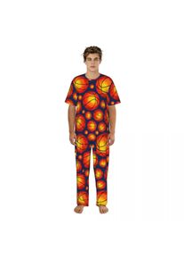 Men's Pajamas Set Summer Short-Sleeve Tops + Long Pants Nightwear Home Wear Suits Watercolor Basketball Ball Sleepwear
