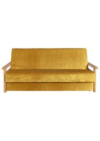 P & B , Senfgelb , Textil , Eiche,Eiche , vollmassiv,vollmassiv , 220x90x90 cm , Liegefunktion , Wohnzimmer, Sofas & Couches, Sofas, 2er Sofas