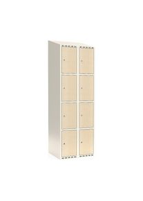 4-vaks lockerkast Fydor, HPL, 2 compartimenten, wit/berkenhout, B 600 mm, schuine dakvorm, cilinderslot