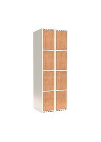 4-vaks lockerkast Fydor, HPL, 2 compartimenten, wit/eikenhout, b 600 mm, platte dakvorm, cilinderslot