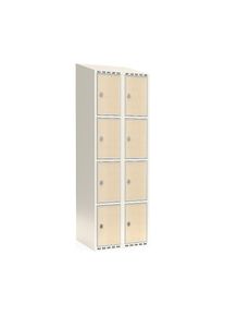 4-vaks lockerkast Fydor, HPL, 2 compartimenten, wit/berkenhout, B 600 mm, schuine bovenkant, hangslot