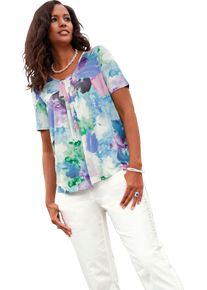 Damen Kurzarmshirt mit Faltenpartie am Ausschnitt eisblau-ros&eacute;-bedruckt Gr&ouml;&szlig;e 36