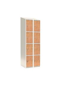 4-vaks lockerkast Fydor, HPL, 2 compartimenten, wit/eikenhout, B 600 mm, schuine bovenkant, hangslot