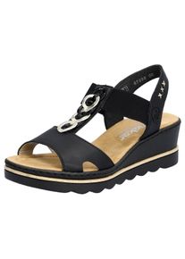 Keilsandalette Rieker, Damen, Gr. 37, Synthetik, schwarz, Lederimitat, Schuhe Keilsandalette, Sommerschuh, Sandale, Keilabsatz, mit Gummizug f&uuml;r perfekten Sitz