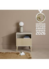 Nachtkommode Paidi "JONTE in Beige, Schublade mit Soft-Close", cashmere, beige, stripy light oak, B:48cm H:55cm T:40cm, MDF, Spanplatte, Sideboards, Nachtkommode, moderner & stabiler Nachttisch mit Massivholz-F&uuml;&szlig;en