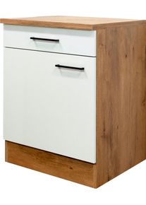 Unterschrank Flex-Well "Vintea", beige (magnolia matt, lancelot oak), B:60cm H:85cm T:60cm, Holzwerkstoff, Schr&auml;nke, Unterschrank, (B x H x T) 60 x 85 x 60 cm, mit Metallgriffen