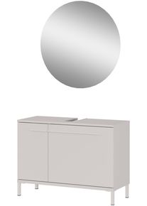 Badm&ouml;bel-Set Germania "Laurino", kaschmir, B:80cm H:200cm T:34cm, Glas, Holzwerkstoff, Metall, Kastenm&ouml;bel-Sets, Badm&ouml;bel-Set, mehrteiliges Set mit Waschbeckenunterschrank und rundem Spiegel