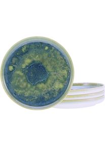 Brotteller Creatable "Yuki", gr&uuml;n (gr&uuml;n, blau), &Oslash;:17,5cm, Steinzeug, Speiseteller, Brotteller, Teller Set, reaktiver Digitaldruck, jedes St&uuml;ck ein Unikat