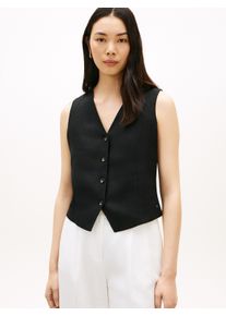 Anzugweste Tommy Hilfiger "NEW ESS LINEN VEST", Damen, Gr. 42, schwarz, Web, Obermaterial: 76% Leinen, 24% Lyocell, unifarben, regular fit normal, V-Ausschnitt, Westen Anzugweste, mit Logo-Stickerei