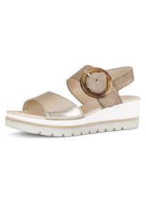 Keilsandalette Gabor, Damen, Gr. 44, grau (goldfarben, taupe), Glattleder, Ziegenveloursleder, Schuhe Keilsandalette, Plateau, Sommerschuh, Riemchensandale mit Klettverschluss