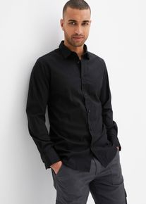 Langarmhemd bonprix, Herren, Gr. 41/42 (L), N-Gr, schwarz, Obermaterial: 72% Baumwolle, 26% Polyamid, 2% Elasthan, unifarben, festlich, slim fit, Hemden Langarmhemd, schmale Passform, aus Baumwolle, Polyamid und Elasthan, Kentkragen