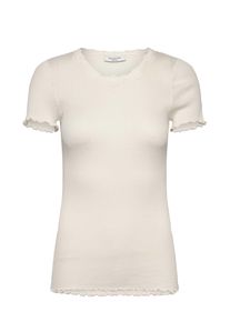 Spitzenshirt rosemunde "Beatha lace t-shirt mit Seide mit Seide", Damen, Gr. XS, wei&szlig; (wollwei&szlig;), Feinstrick, Obermaterial: 55% Seide, 45% Baumwolle, unifarben, eng h&uuml;ftbedeckend, Rundhals, gewellter Abschluss, Shirts Spitzenshirt, wundersch&ouml;nes Halbarmshirt mit edler Spitze am Rundhalsausschnitt