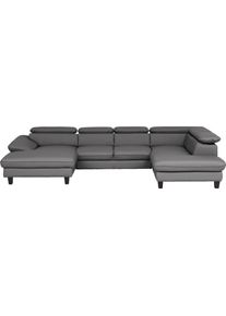 Wohnlandschaft Home Affaire "Pilot U-Form", grau, B:331cm T:108cm, Sofas, Wohnlandschaft, mit Kopfteilverstellung, wahlweise mit Bettfunktion & Bettkasten