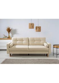 Mid.you , Beige , Textil , Birke, Buche , Hartholz , F&uuml;llung: Silikon, Schaumstoffflocken,Polyurethan (Pur) , 222x93x99 cm , Made in EU , R&uuml;cken echt , Wohnzimmer, Sofas & Couches, Schlafsofas, Schlafsofas
