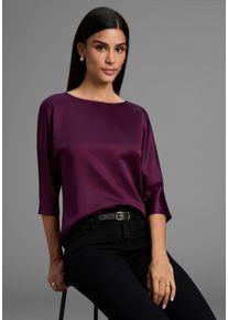 Satinbluse Laura Scott, Damen, Gr. 48, rot (bordeaux), Web, Obermaterial: 100% Polyester. R&uuml;ckenteil: 95% Viskose, 5% Elasthan, leicht gl&auml;nzend, unifarben, Basic, h&uuml;ftlang, Rundhals, Fledermaus&auml;rmel, Blusen Satinbluse, mit 3/4-&Auml;rmeln, h&uuml;ftlange Schnittform, mit Rundhalsausschnitt