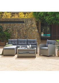 Ambia Garden Loungegarnitur, Grau, Metall, Kunststoff, Textil, F&uuml;llung: Schaumstoff,Polyester, L-Form, eckig, UV-best&auml;ndig, wetterfest, Gartenm&ouml;bel, Loungem&ouml;bel, Loungegarnituren