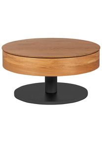 Waldwelt Couchtisch, Schwarz, Eichefarben, Holz, Holzwerkstoff, Eiche, furniert, massiv, rund, rund, Bodenplatte, 78x41x78 cm, Stauraum, einfacher Aufbau, Wohnzimmer, Wohnzimmertische, Couchtische, Couchtische rund