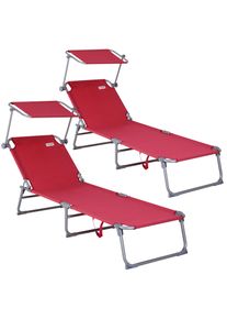 Casaria Ligbed Hawa&iuml; Set van 2 Rood Aluminium 195x60x30cm