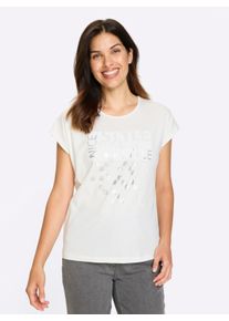 Damen Kurzarmshirt mit silberfarbenen Effekten in ecru ,Gr&ouml;&szlig;e 40, WITT, 100% Baumwolle