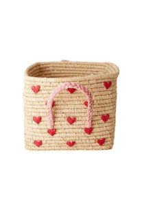 Rice Raffia Basket with Handles - Hearts
