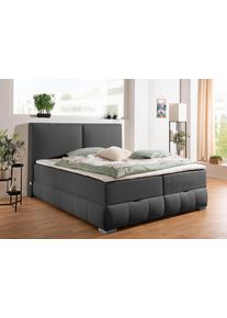 Boxbett OTTO HOME "Wehma mit Kopfteil inkl. Bettkasten", grau (anthrazit), B:210cm L:213cm, Komplettbetten, Boxbett, in H2, H3 & H4 w&auml;hlbar, inklusive Topper