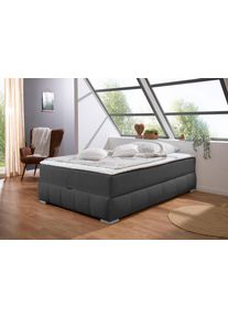 Boxbett OTTO HOME "Wehma ohne Kopfteil inkl. Bettkasten, auch in &Uuml;berl&auml;nge erh&auml;ltlich", grau (anthrazit), Komplettbetten, Struktur, Liegefl&auml;che B/L: 140cm x 200cm, H2 + H2, Bonnell-Federkernmatratze, Boxbett, in H2, H3 & H4 w&auml;hlbar, inklusive Topper, B:144cm L:204cm