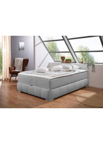 Boxbett OTTO HOME "Wehma ohne Kopfteil inkl. Bettkasten, auch in &Uuml;berl&auml;nge erh&auml;ltlich", grau, Komplettbetten, Struktur, Liegefl&auml;che B/L: 140cm x 200cm, Gewicht bis: 100 kg H3, Bonnell-Federkernmatratze, Boxbett, in H2, H3 & H4 w&auml;hlbar, inklusive Topper, B:144cm L:204cm