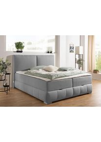 Boxbett OTTO HOME "Wehma mit Kopfteil inkl. Bettkasten", grau, B:210cm L:213cm, Komplettbetten, Boxbett, in H2, H3 & H4 w&auml;hlbar, inklusive Topper