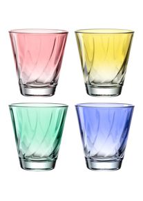 Gl&auml;ser-Set Leonardo "Trinkglas, TWIST, 215 ml, farbig sortiert, 4er-Set", bunt (rot, gelb, blau, gr&uuml;n), H:9cm &Oslash;:8,5cm, Glas, Trinkgef&auml;&szlig;e, Gl&auml;ser-Set, Whiskybecher, sp&uuml;lmaschinengeeignet