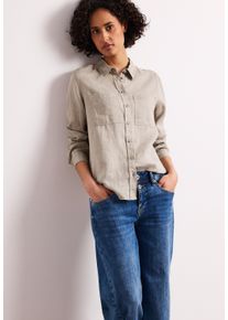 Langarmbluse Street One, Damen, Gr. 40, timeless beige, Web, Obermaterial: 100% Leinen, unifarben, l&auml;ssig geschnitten h&uuml;ftbedeckend, Rundhals, 1-Knopf-Manschette, Blusen Langarmbluse, aus reinem Leinen