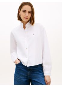 Langarmbluse Tommy Hilfiger "OXFORD CROP RUFFLE LS SHIRT", Damen, Gr. 44, optic wei&szlig;, Web, Obermaterial: 100% Baumwolle, unifarben, gerade h&uuml;ftlang, mit Knopf R&uuml;schen, Blusen Langarmbluse, mit R&uuml;schen-Details, boxy