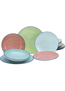 Teller-Set Creatable "Mediterran", bunt (mehrfarbig), 12 Stk., Steinzeug, Geschirr-Sets, Teller-Set, Teller Set, traditionelle, keramische Motive