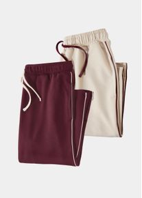 2-in-1-Hose GOLDNER "Bequeme Loungehosen im Doppelpack", Damen, Gr. 54, N-Gr, beige (beige, bordeaux), Obermaterial: 60% Baumwolle CO. 35% Polyester PES. 5% Elasthan EL., normal, Hosen 2-in-1-Hose, Raffinierte Paspelierung