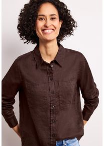 Langarmbluse Street One, Damen, Gr. 34, espresso braun, Web, Obermaterial: 100% Leinen, unifarben, l&auml;ssig geschnitten h&uuml;ftbedeckend, Rundhals, 1-Knopf-Manschette, Blusen Langarmbluse, aus reinem Leinen