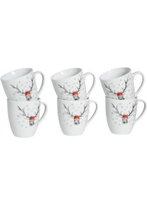 Becher Creatable "Hirsch, Kaffeebecher, 6-tlg.", wei&szlig;, 6 Stk., Porzellan, Trinkgef&auml;&szlig;e, Becher, Winterdekor, Hirschmotiv