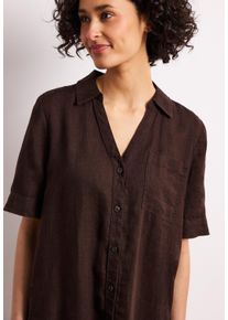 Midikleid Street One, Damen, Gr. 40, N-Gr, espresso braun, Web, Obermaterial: 100% Leinen. Futter: 100% Baumwolle, unifarben, l&auml;ssig geschnitten kniebedeckend, V-Ausschnitt, abgesteppte Kante, Kleider Midikleid, Sommerkleid aus Leinen mit Knopfleiste