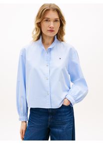 Langarmbluse Tommy Hilfiger "OXFORD CROP RUFFLE LS SHIRT", Damen, Gr. 46, mid blau, Web, Obermaterial: 100% Baumwolle, unifarben, gerade h&uuml;ftlang, mit Knopf R&uuml;schen, Blusen Langarmbluse, mit R&uuml;schen-Details, boxy