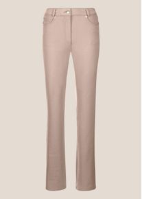 Madeleine Mode Regular-fit-Jeans MADELEINE "Denimhose Schmale Jeans im Five-Pocket-Style", Damen, Gr. 38, N + K Gr, beige (taupe), Obermaterial: 95% Baumwolle CO. 5% Elasthan EL., Modern, Jeans Regular-fit-Jeans, Mit "M"-Stickerei auf der Ges&auml;&szlig;tasche