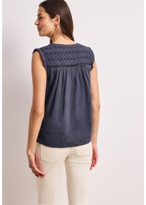 Blusentop Street One, Damen, Gr. 44, tempest blau, Web, Obermaterial: 100% Baumwolle, unifarben, tailliert h&uuml;ftbedeckend, Rundhals, R&uuml;schen, Blusen Blusentop, Blustentop mit Split Neck und Shiffleydetails