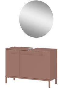Badm&ouml;bel-Set Germania "Laurino", toffee, B:80cm H:200cm T:34cm, Glas, Holzwerkstoff, Metall, Kastenm&ouml;bel-Sets, Badm&ouml;bel-Set, mehrteiliges Set mit Waschbeckenunterschrank und rundem Spiegel
