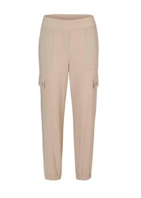 Stoffhose GOLDNER "Hose im Cargo-Look", Damen, Gr. 46, N-Gr, beige, Obermaterial: 95% Polyester PES. 5% Elasthan EL., Hosen Stoffhose, Cargotaschen, Gummiband an Saum