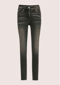 Madeleine Mode Regular-fit-Jeans MADELEINE "Jeans Schmale Five-Pocket-Jeans mit Glitzer", Damen, Gr. 36, N-Gr, schwarz (schwarz denim), Obermaterial: 92% Baumwolle CO. 6% Polyester PES. 2% Elasthan EL., Modern, Jeans Regular-fit-Jeans, Nieten an Tascheneingriffskanten