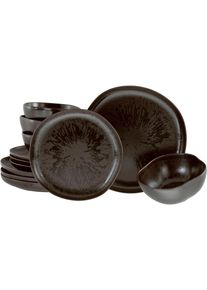 Teller-Set Creatable "Natura Organic Rusty, Teller Set 12-tlg", braun, 12 Stk., Steinzeug, Geschirr-Sets, Teller-Set, Seidenmatte Effektglasur