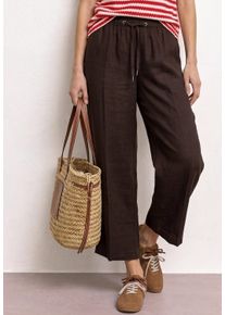 Leinenhose Street One "Style Emee", Damen, Gr. 34, L&auml;nge 26, espresso braun, Web, Obermaterial: 100% Leinen, unifarben, loose fit lang, Hosen Leinenhose, miSommerhose mit elastischem Bund und Kordelzug